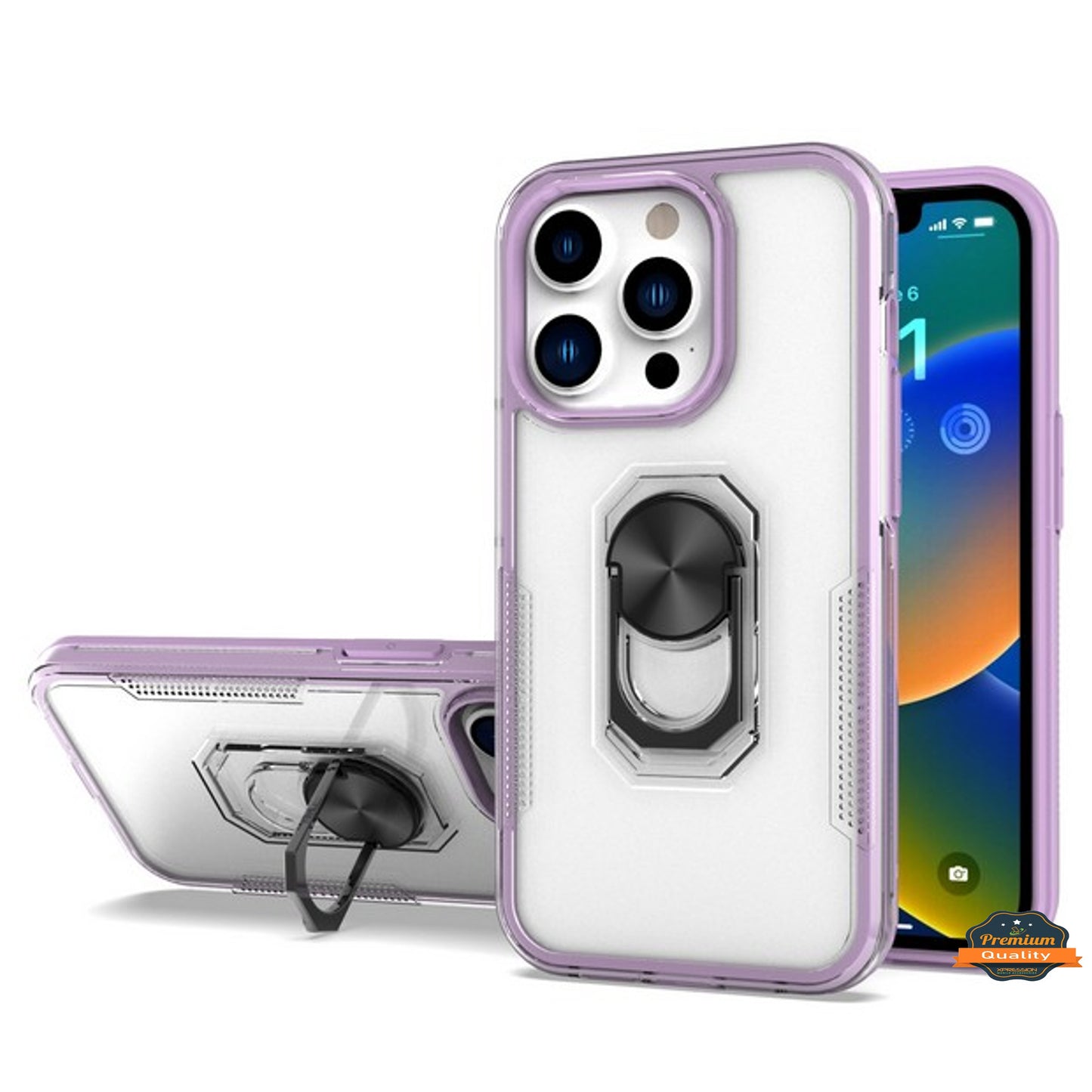 For T-Mobile Revvl 6 5G Transparent Hybrid with Magnetic Ring Stand (works with Car Mount) Detachable Frame Bumper Phone Case Cover