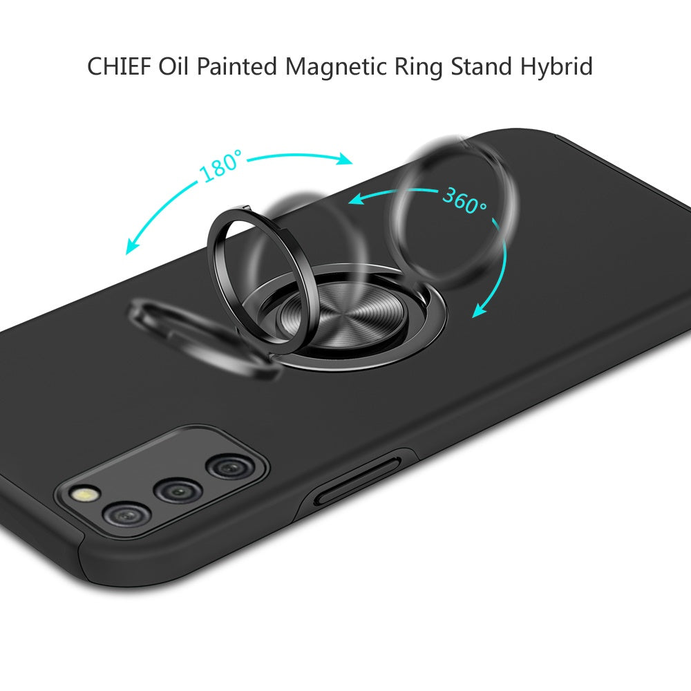 For Samsung Galaxy A02S Hybrid 360 Degree Rotatable Metal Invisible Ring Stand Holder Fit Magnetic Car Mount Shockproof Slim Phone Case Cover