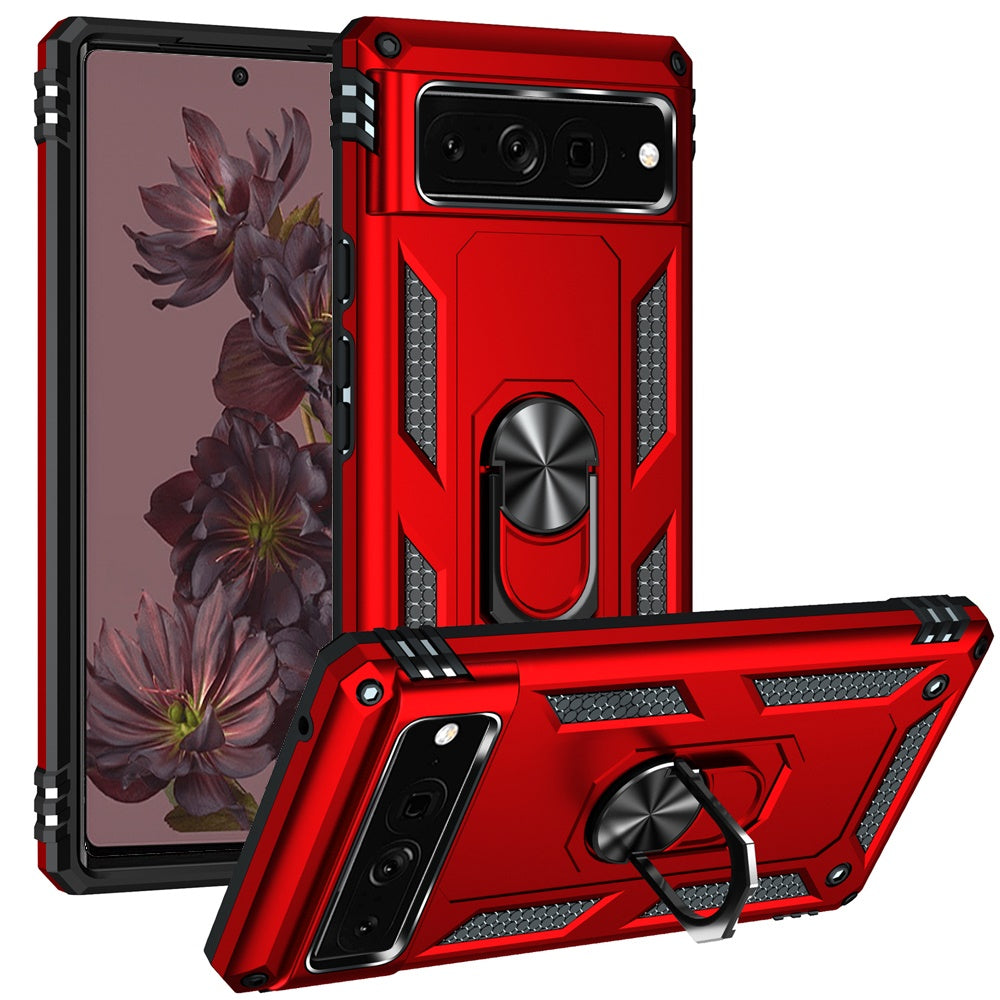 For Google Pixel 7 / Pixel 7 Pro Hybrid Durable Hard PC Dual Layer TPU 360° Rotatable Ring Stand Holder Kickstand Fit Magnetic Car Mount Phone Case Cover