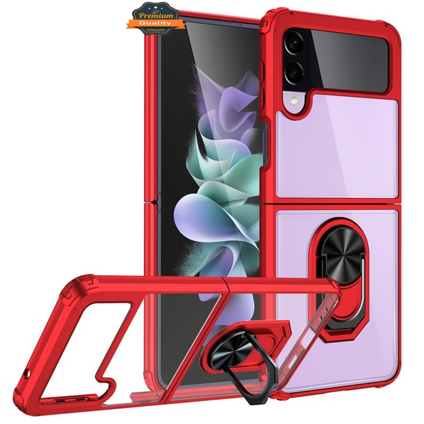 For Samsung Galaxy Z Flip 4 5G Transparent Back Hybrid Cases with Magnet Ring Stand Color Bumper Frame Slim Hard PC TPU Phone Case Cover