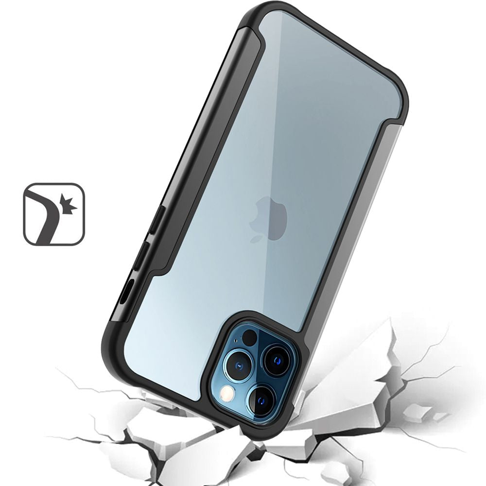 For Apple iPhone 13 Pro (6.1") Hybrid Aluminum Alloy Metal Clear Transparent Back PC TPU Bumper Shockproof Phone Case Cover