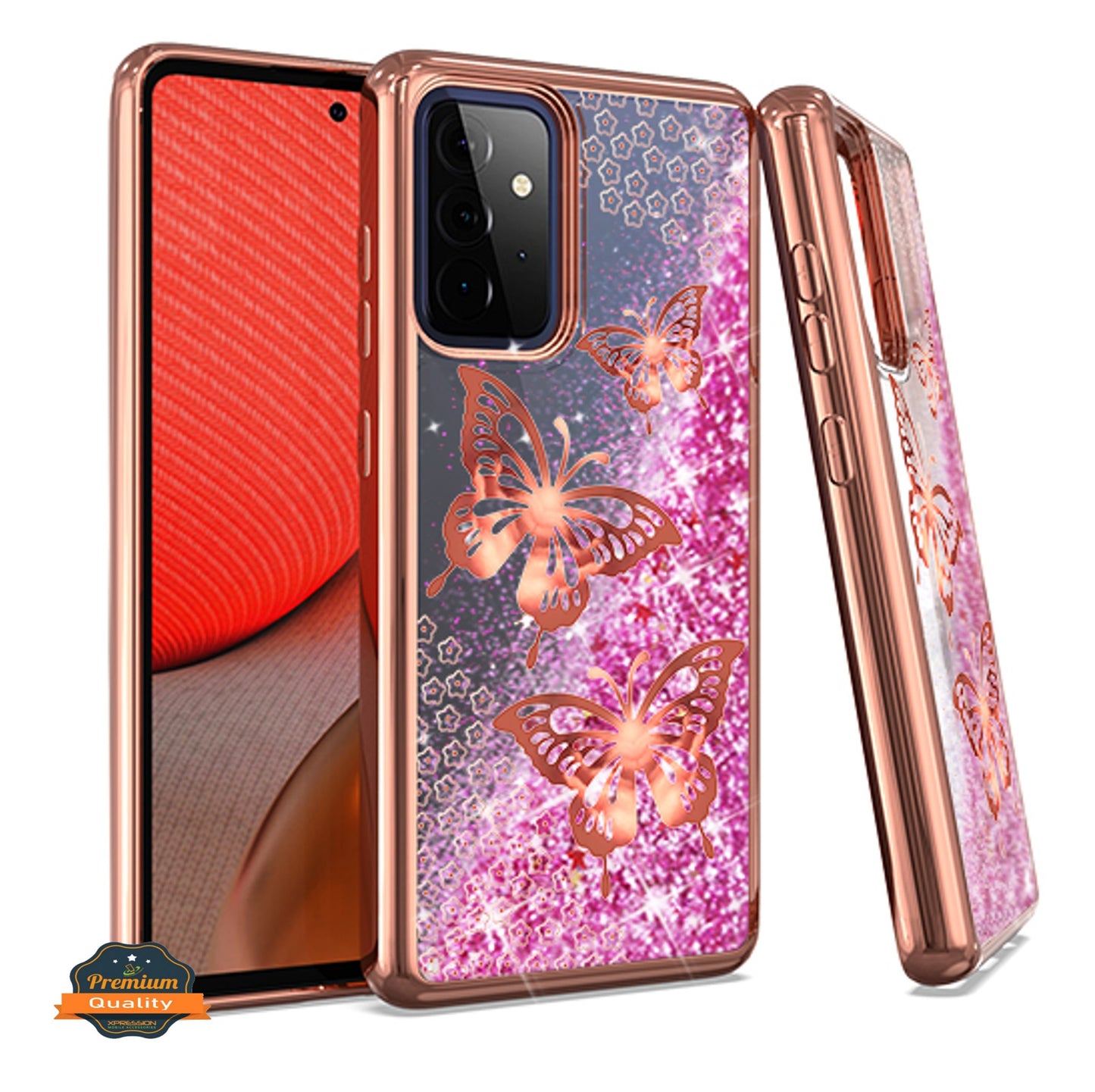 For Samsung Galaxy A13 5G Quicksand Liquid Glitter Bling Flowing Sparkle Fashion Hybrid TPU and Chrome Plating Hard PC Phone Case Cover