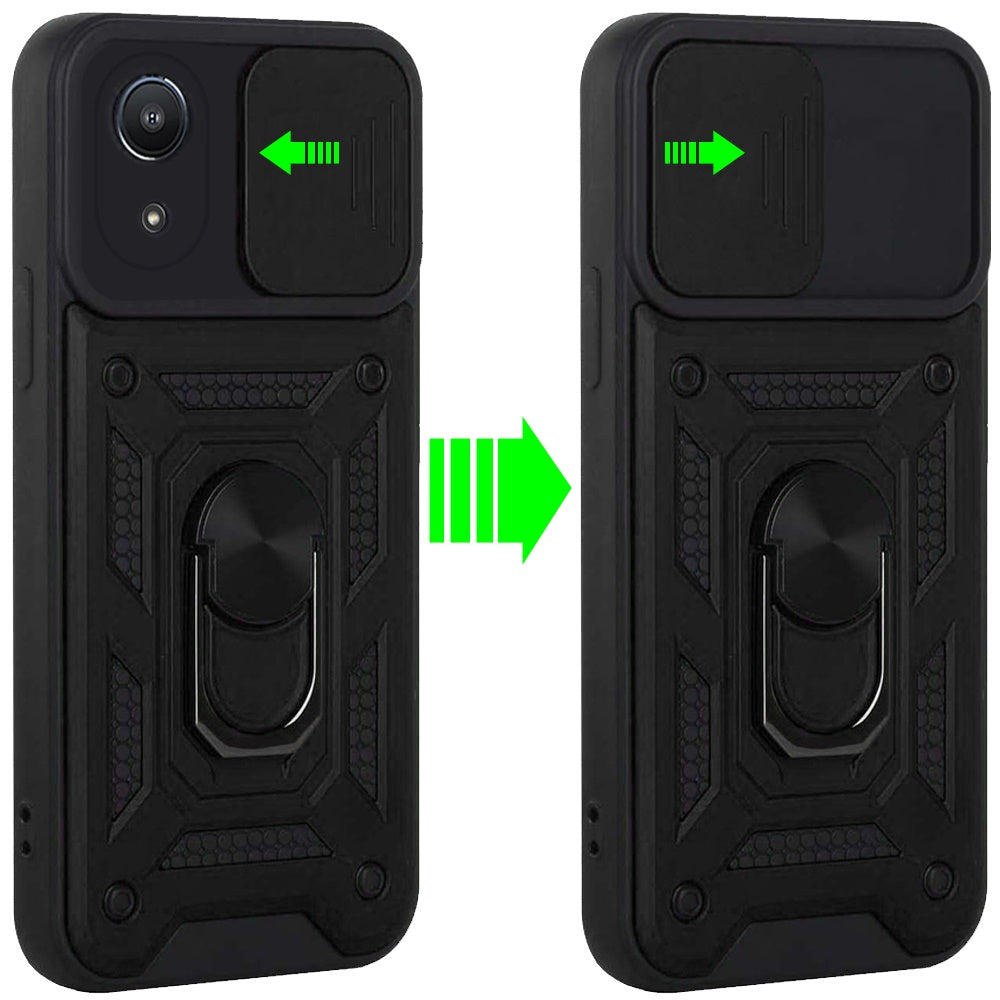 For Samsung A03 Core Hybrid Cases with Slide Camera Lens Cover and Ring Holder Kickstand Rugged Dual Layer Heavy Duty Phone Case Cover