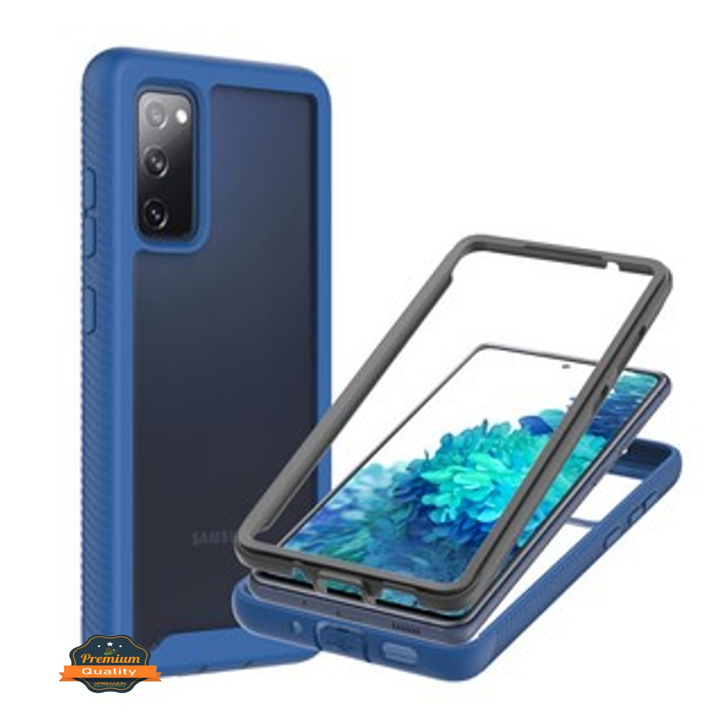 For Samsung Galaxy A23 5G Full Body Armor Slim Hybrid Double Layer Hard PC + TPU Transparent Back Rugged Shockproof Clear / Blue Phone Case Cover