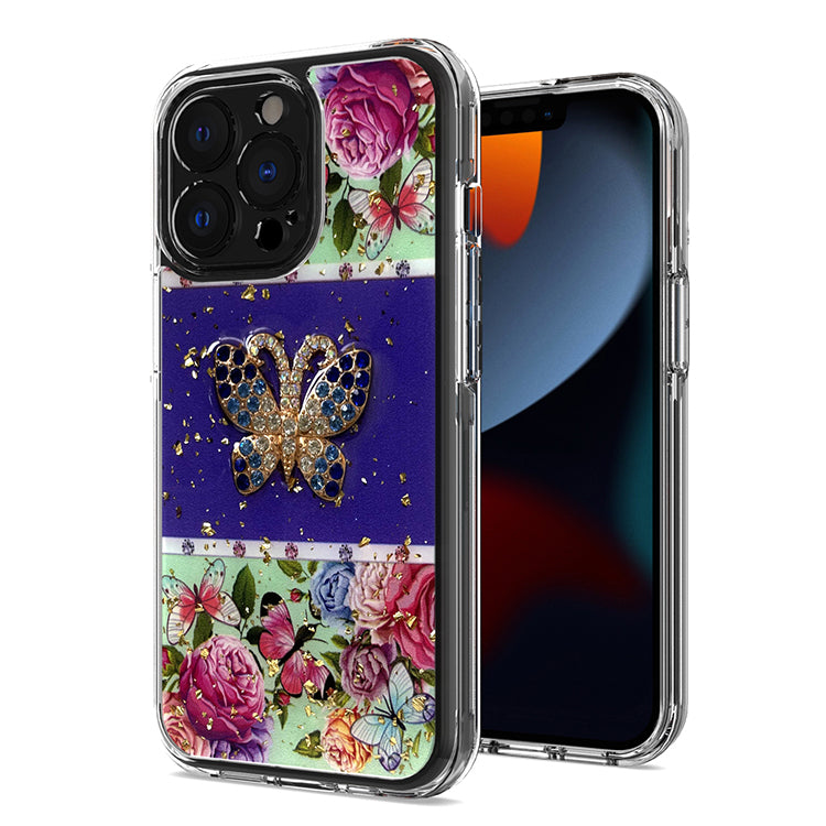 For Apple iPhone SE 3 (2022) SE/8/7 Glitter Sparkle Colorful Bling Flake 3D Ornament Butterfly Floral Epoxy Hybrid Shockproof Phone Case Cover