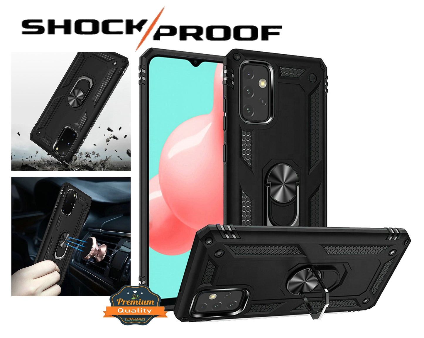 For Samsung Galaxy A02S Hybrid Durable 360 Degree Rotatable Ring Stand Holder Kickstand Fit Magnetic Car Mount Phone Case Cover
