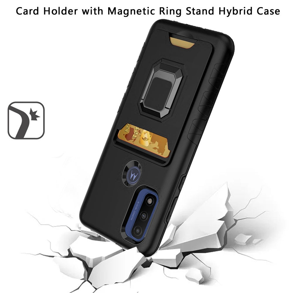 For Motorola Moto G Pure Wallet Case Designed with Credit Card Holder & Magnetic Stand Kickstand Ring Heavy Duty Hybrid Armor Phone Case Cover