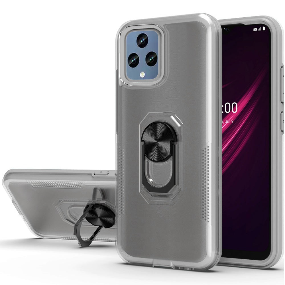 For T-Mobile Revvl 6 Pro 5G /Revvl 6 5G Clear Transparent Armor Defender Shockproof Hybrid with Ring Holder Kickstand Phone Case Cover