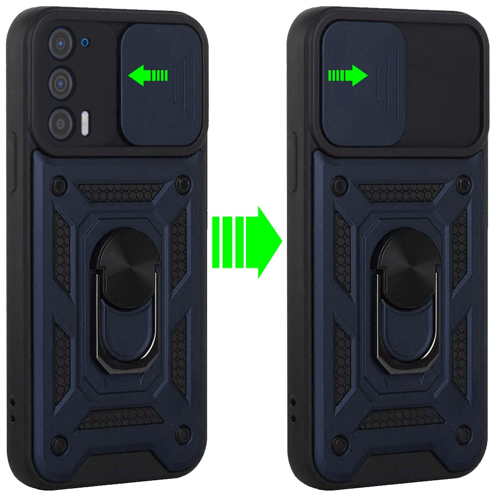 For Motorola Edge 2021 Hybrid Cases with Slide Camera Lens Cover and Ring Holder Kickstand Rugged Dual Layer Heavy Duty Phone Case Cover