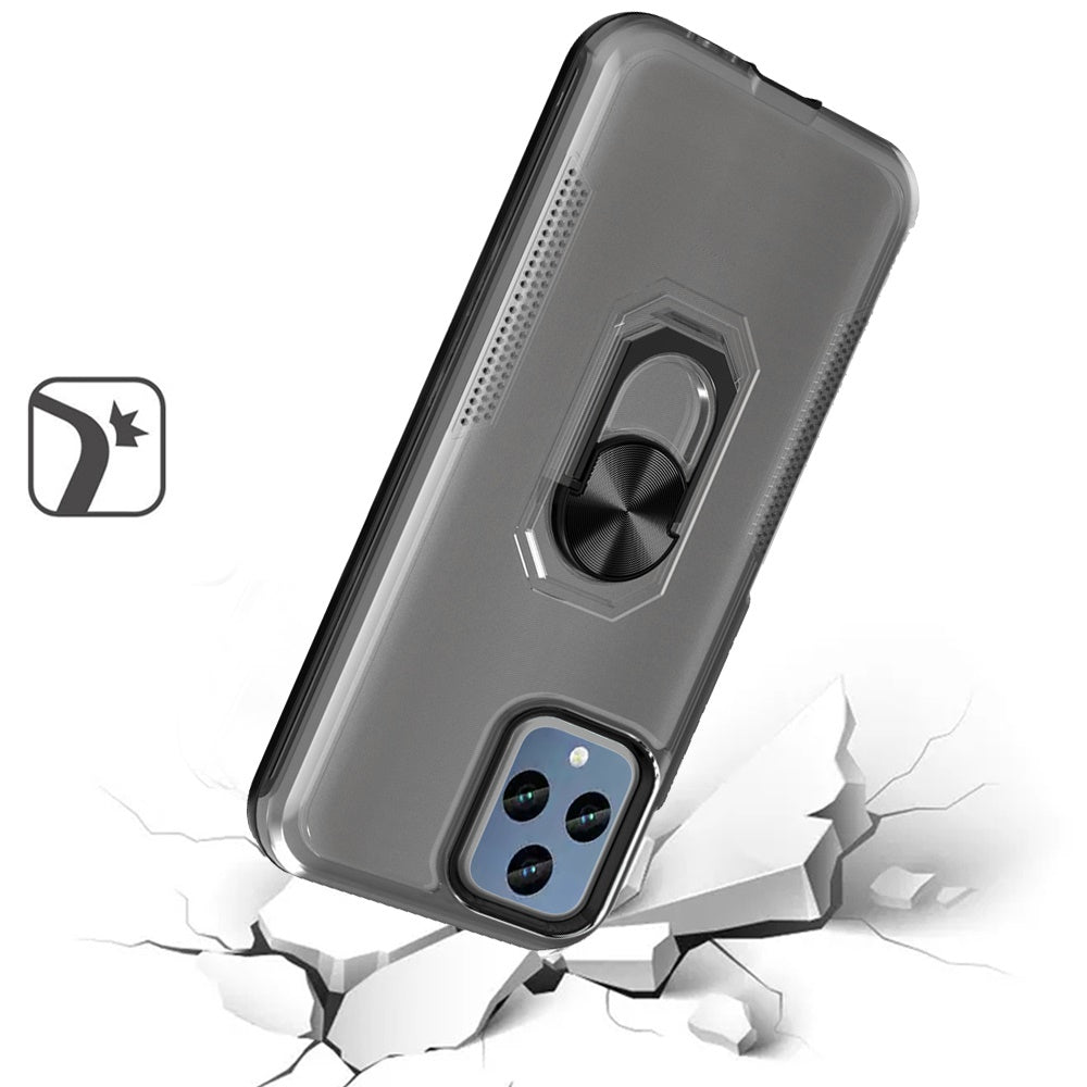For T-Mobile Revvl 6 Pro 5G /Revvl 6 5G Clear Transparent Armor Defender Shockproof Hybrid with Ring Holder Kickstand Phone Case Cover