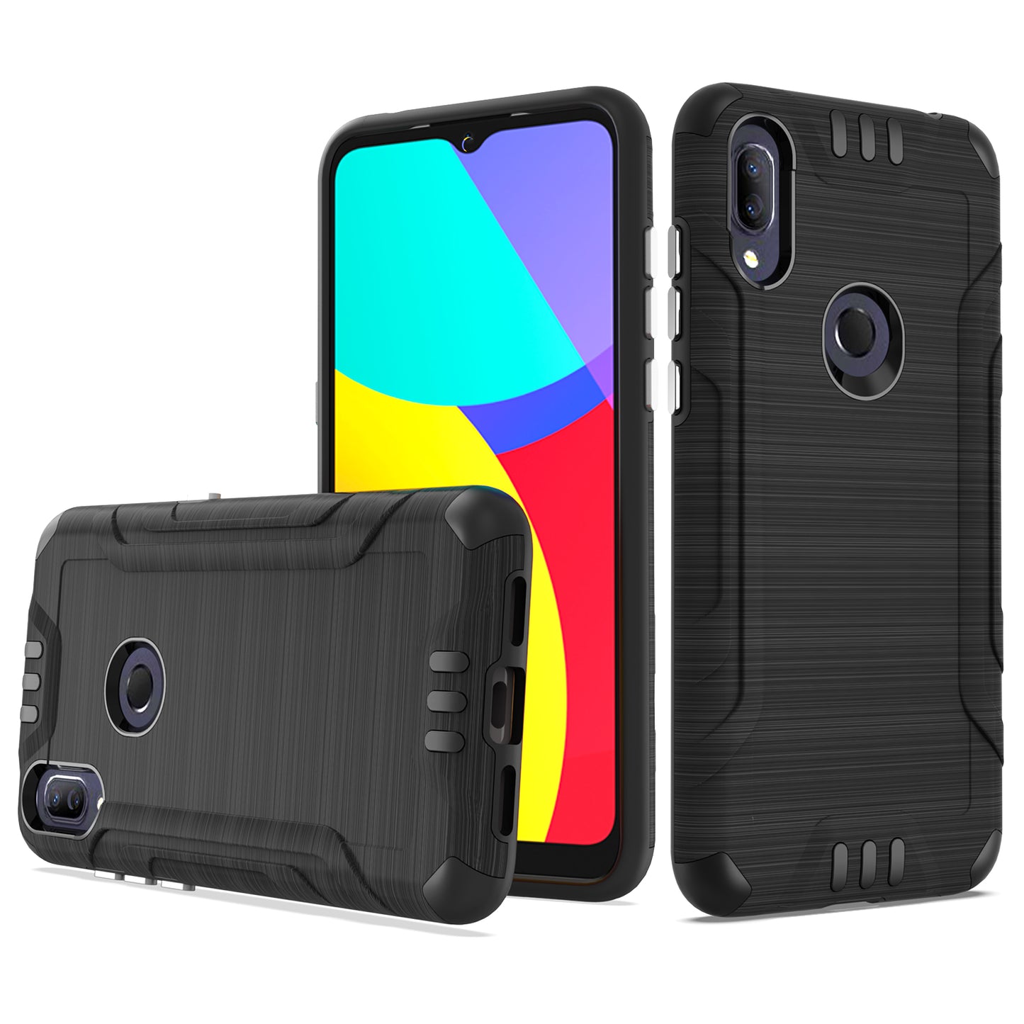 For Alcatel Insight Hybrid Dual Layer Slim Defender Armor Tuff Metallic Brush Texture Finishing Shockproof Hard PC + TPU Rubber Phone Case Cover