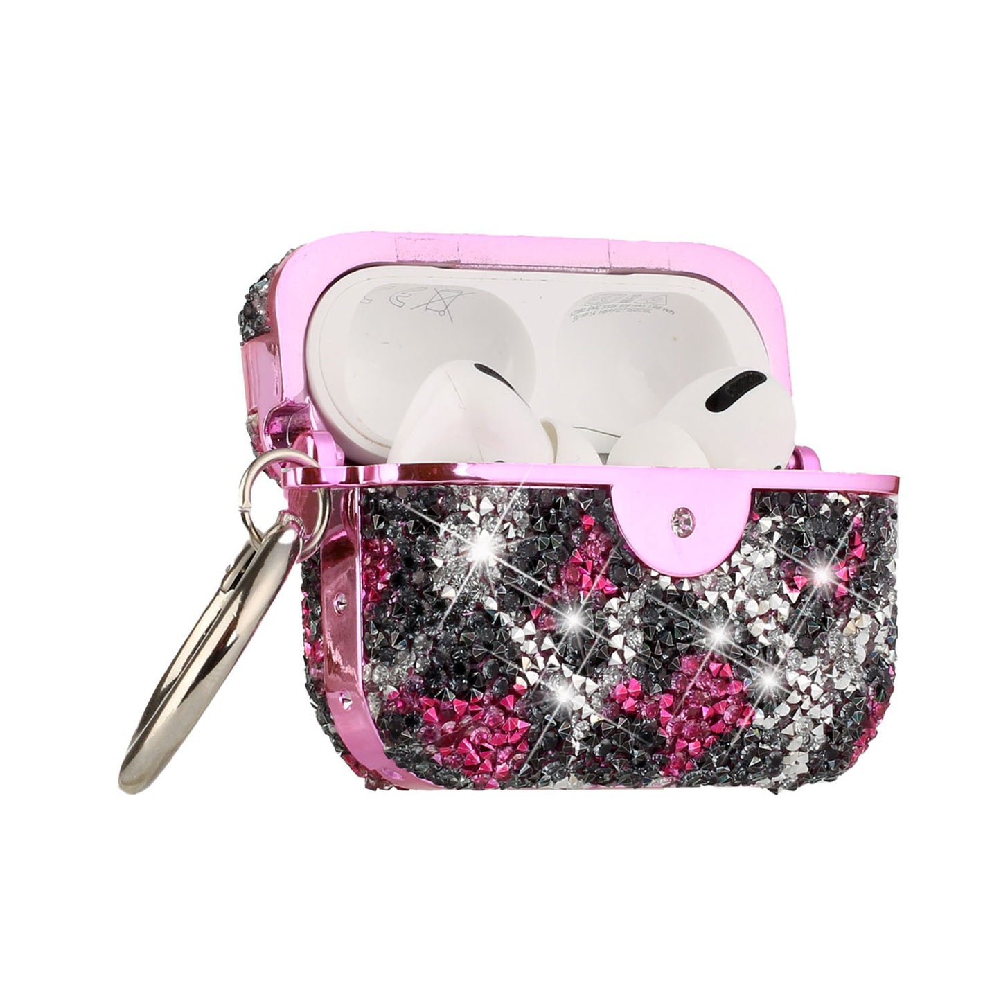 For Apple AirPods 3 (2021) Leopard Design Sparkly Diamond Shockproof Bling Rhinestone Glitter with Hook Hard Carrying Phone Case Cover