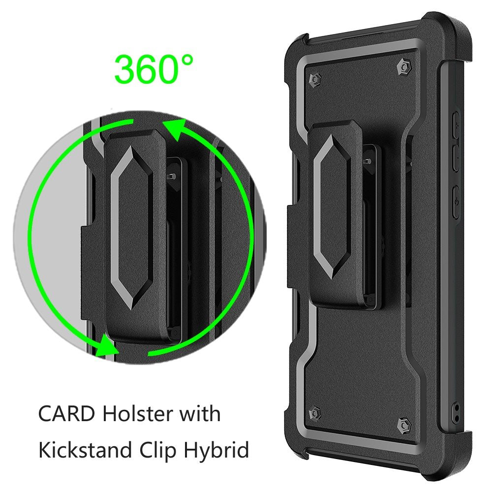 For Samsung Galaxy A12 5G Armor Belt Clip with Credit Card Holder, Holster, Kickstand Protective Full Body Heavy Duty Hybrid Phone Case Cover