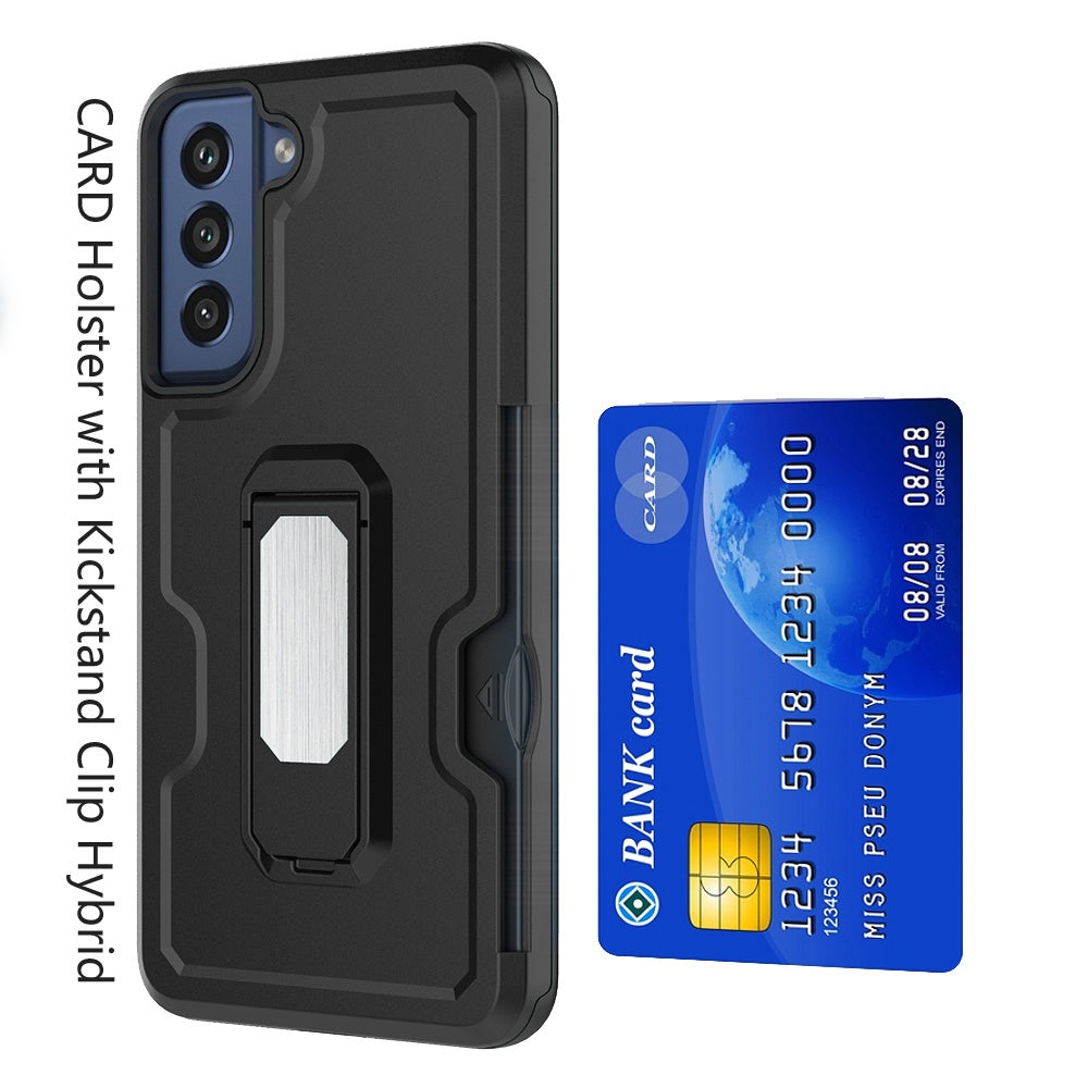 For Samsung Galaxy S22 Ultra Armor Belt Clip with Card Holder, Holster, Kickstand Protective Full Body Heavy Duty Hybrid Black Phone Case Cover