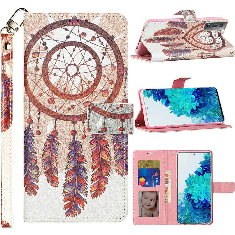 For Samsung Galaxy A22 5G Design Wallet Case ID Money Credit Card Holder Leather Folio Pocket Flip Pouch & Strap Phone Case Cover