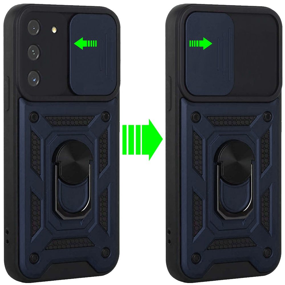 For Samsung Galaxy S21 Ultra Hybrid with Slide Camera Lens Cover and Ring Holder Kickstand Rugged Dual Layer Heavy Duty Phone Case Cover