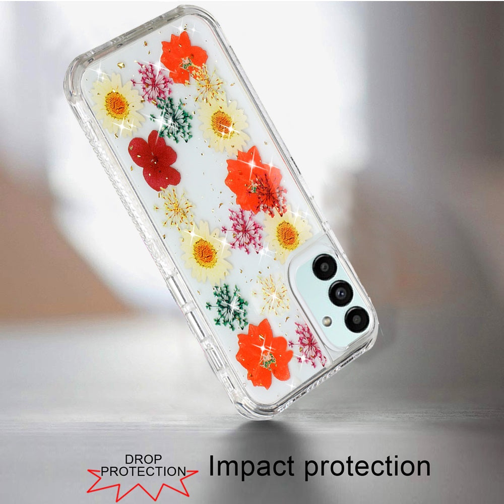 For Samsung Galaxy A13 4G Beautiful Sparkle Glitter Floral Epoxy Design Shockproof Hybrid Fashion Bling Rubber TPU Phone Case Cover
