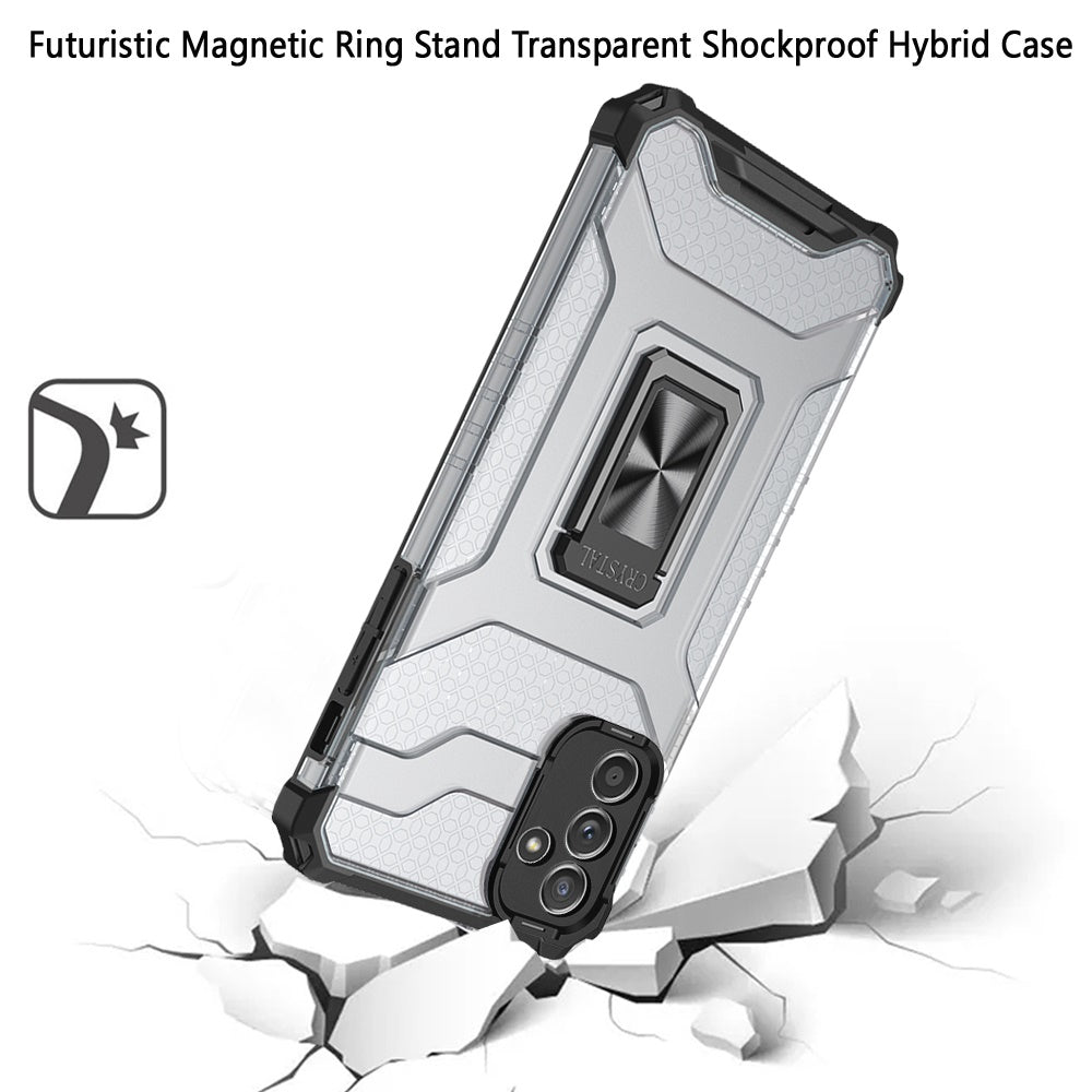 For Samsung Galaxy A02S Transparent 360 Rotation Built-in Magnetic Ring Kickstand Holder Hybrid Rugged Armor Bumper Phone Case Cover