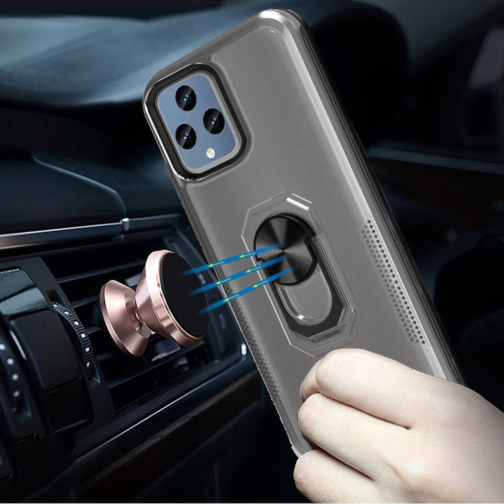 For T-Mobile Revvl 6 Pro 5G /Revvl 6 5G Clear Transparent Armor Defender Shockproof Hybrid with Ring Holder Kickstand Phone Case Cover