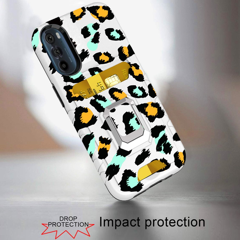 For Motorola Edge+ 2022 /Edge Plus Stylish Wallet Case Designed with Credit Card Holder & Kickstand Ring Hybrid Armor Phone Case Cover