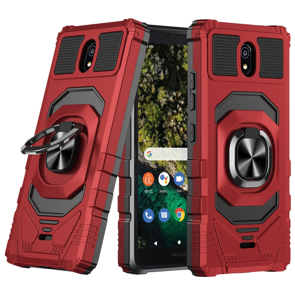 For Nokia C100 Hybrid 2in1 Dual Layer with Rotate Magnetic Ring Stand Holder Kickstand, Rugged Shockproof Protective Phone Case Cover
