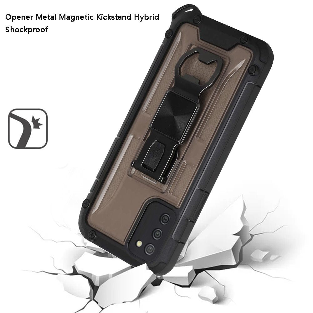 For Samsung Galaxy A02S Heavy Duty Military Grade Rugged Hybrid with Magnetic Kickstand, Carabiner, Bottle Beer Opener Shockproof Phone Case Cover