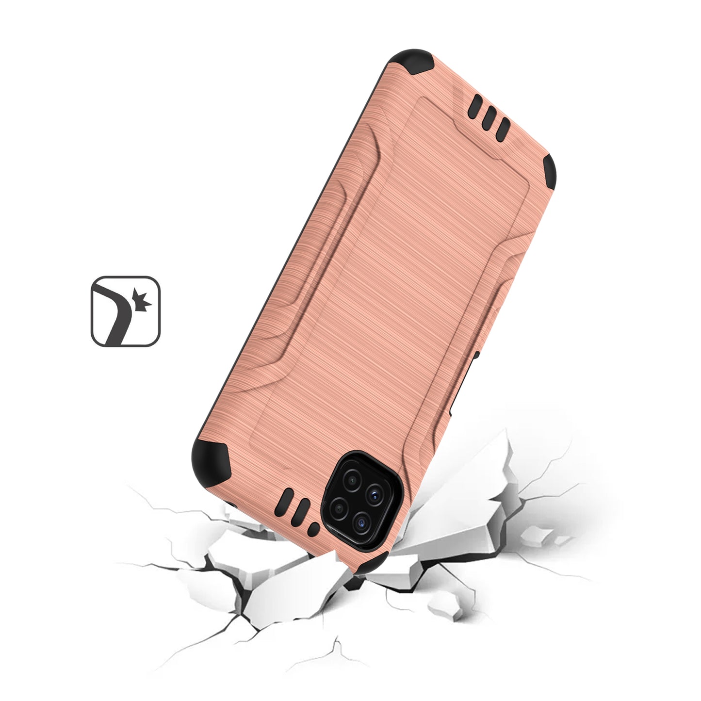 For Samsung Galaxy A22 5G Hybrid Dual Layer Slim Defender Armor Tuff Metallic Brush Texture Finishing Shockproof Hard TPU Rubber Phone Case Cover