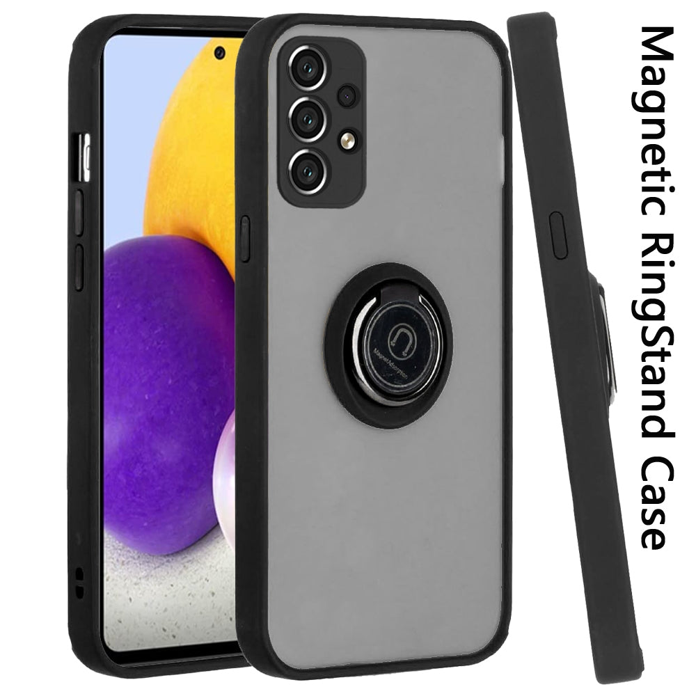 For Samsung Galaxy A73 5G Hybrid PC and TPU Shockproof with 360° Rotation Ring Magnetic Metal Stand & Covered Camera Phone Case Cover
