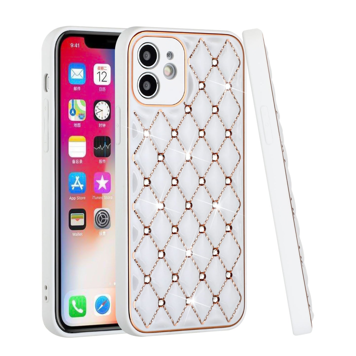 For Apple iPhone 11/12/13 Pro Max Diamonds Rhinestone Thick TPU Shiny Bling Glitter Protective Hybrid Rubber Frame Phone Case Cover