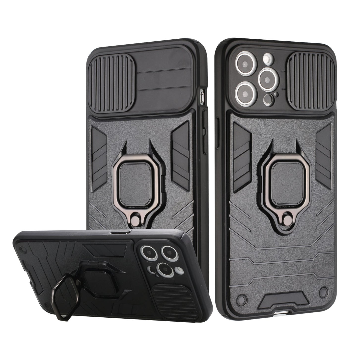 For Samsung Galaxy A02S Kickstand Hybrid with Slide Camera Protector, Built-in 360° Rotate Ring Stand Magnetic PC & TPU Bumper Phone Case Cover