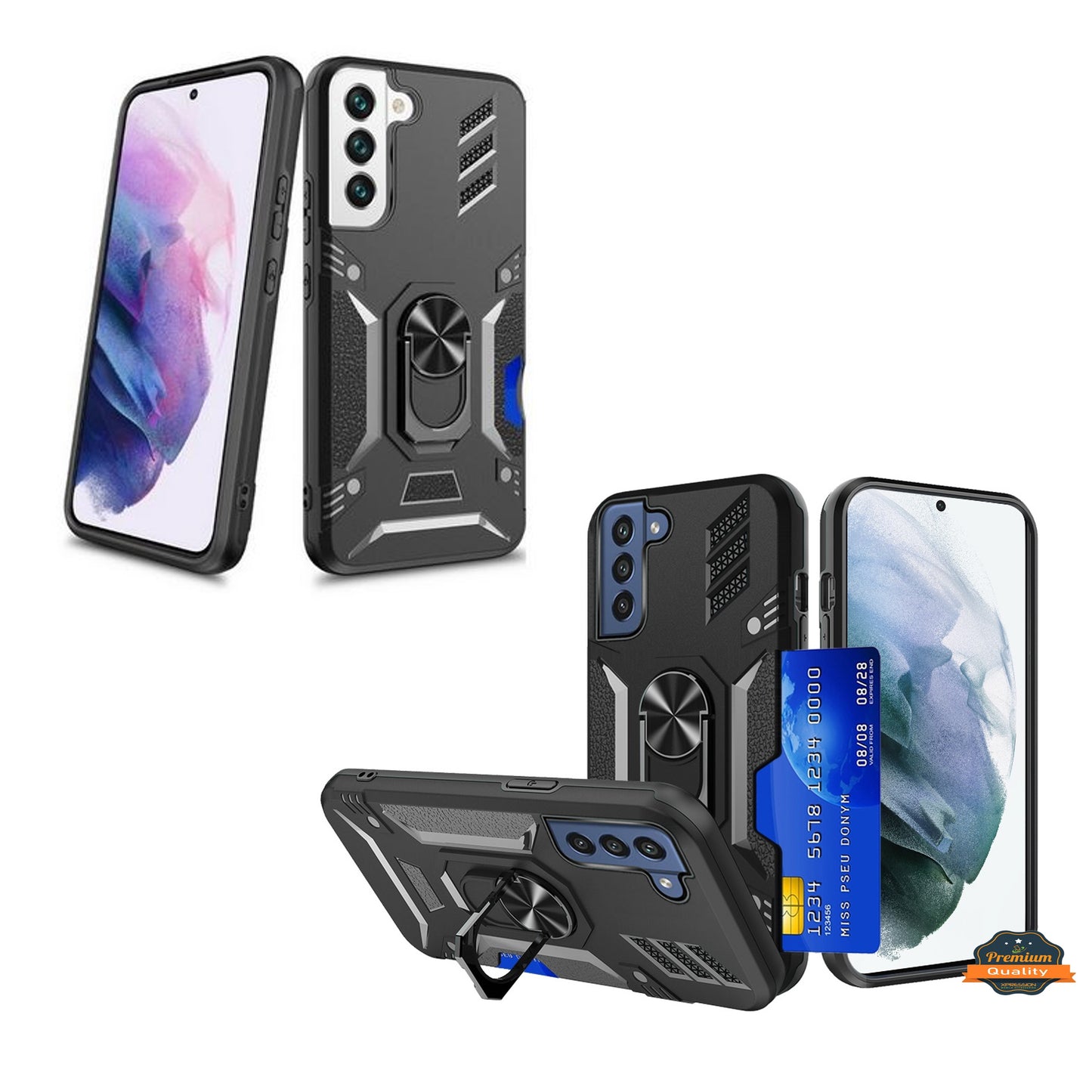 For Samsung Galaxy A03S Invisible Wallet Credit Card Holder with Ring Stand Kickstand Heavy Duty Slim Shockproof Hybrid Phone Case Cover