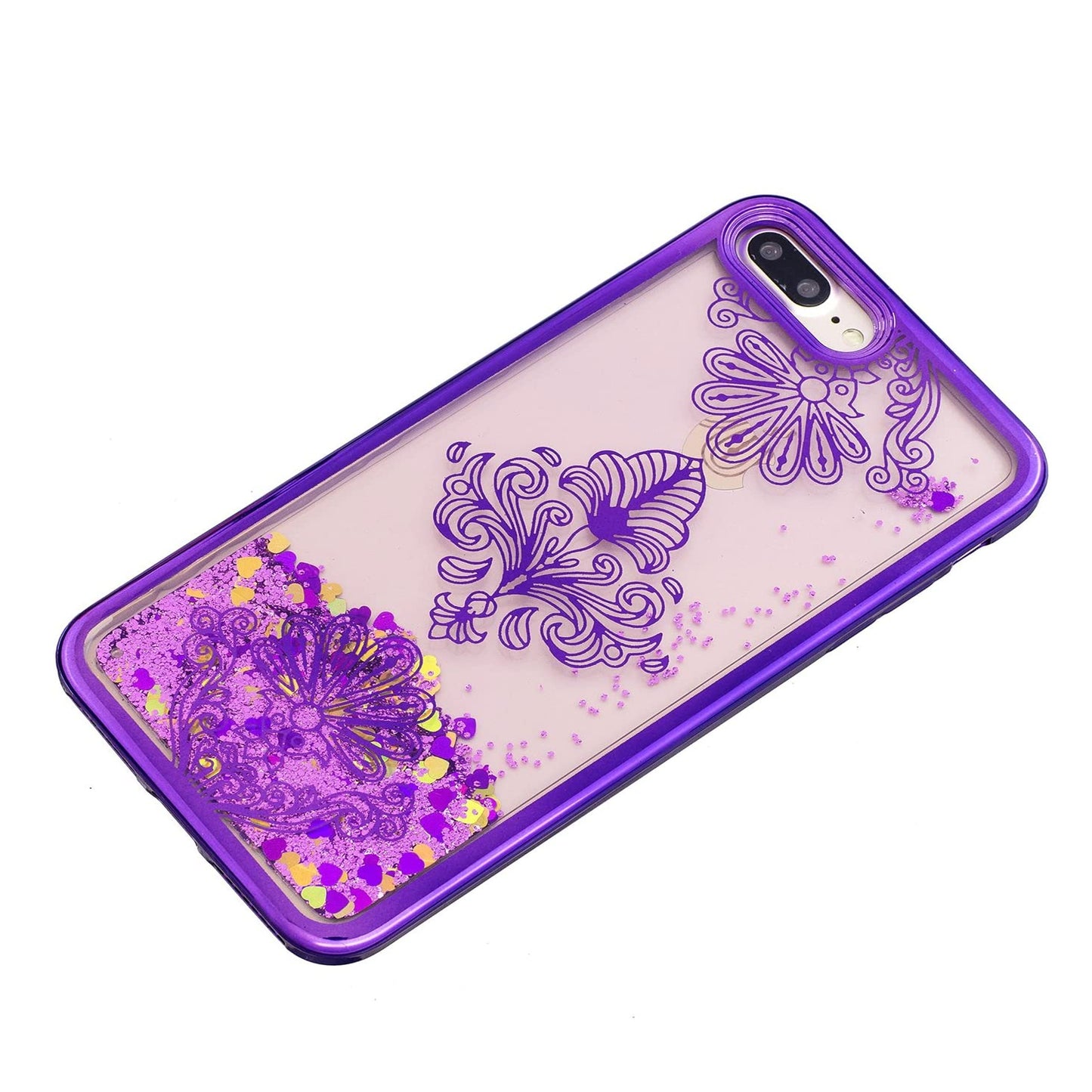 For Apple iPhone 13 Mini (5.4") Pretty Fashion Pattern Plating Design Bling Shiny Moving Glitter Liquid Quicksand TPU Hybrid Rubber Phone Case Cover