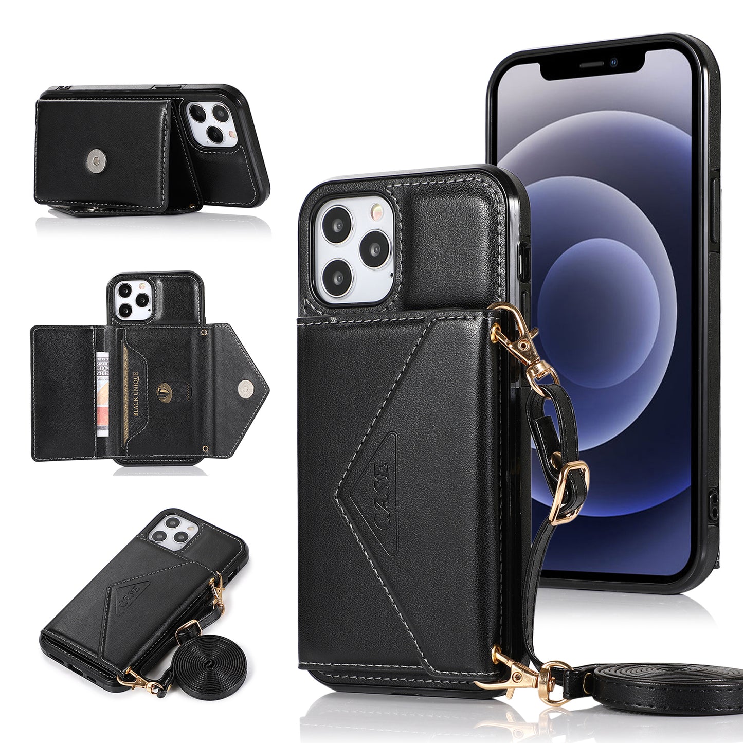 For Samsung Galaxy A02s Wallet Case Credit Card ID Money Holder Lanyard Detachable Neck Strap Protective Flip Slim PU Leather Phone Case Cover