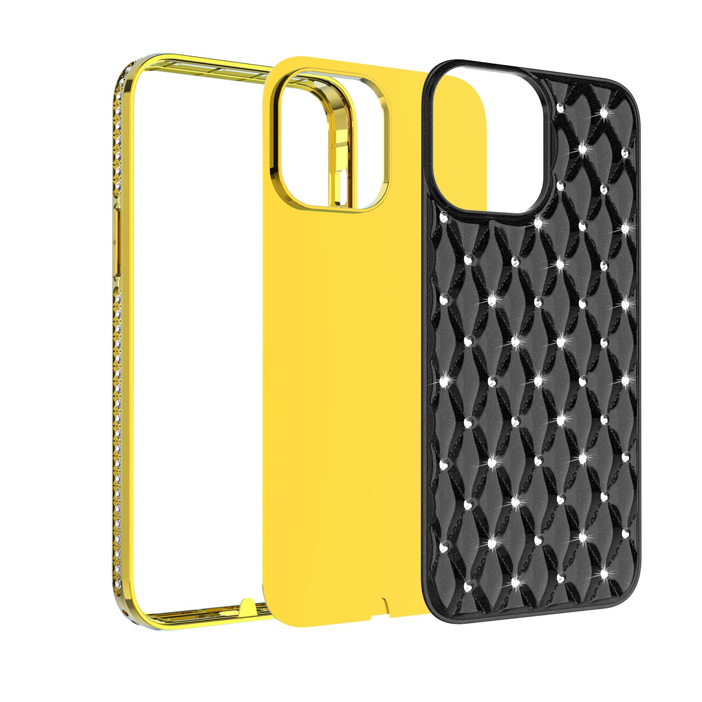 For Apple iPhone 13 Pro Max (6.7") Luxury Chrome Diamonds Rhinestone Thick Shiny Bling Protective Rubber Frame Phone Case Cover