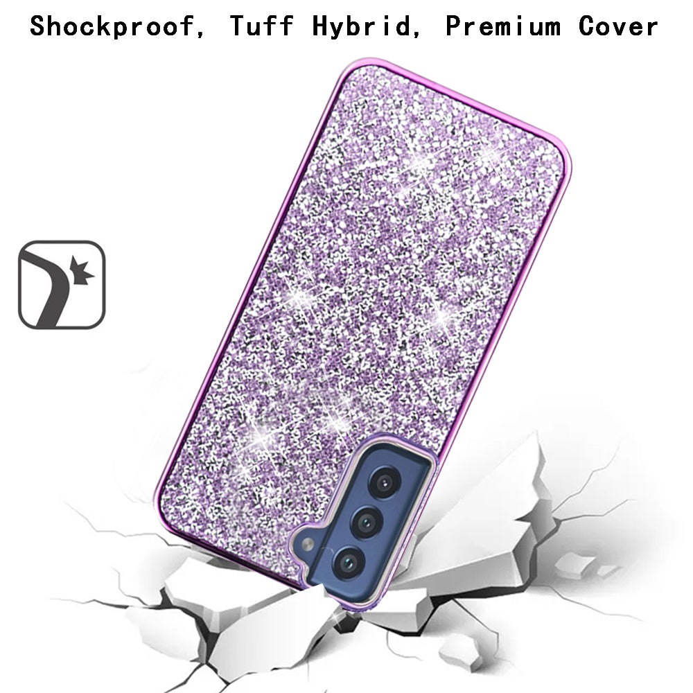 For Samsung Galaxy S22 /Plus Ultra Bling Rhinestone Diamond Shiny Glitter Hybrid Bumper Dual Layer Defender Rugged Shell Hard Rubber Phone Case Cover