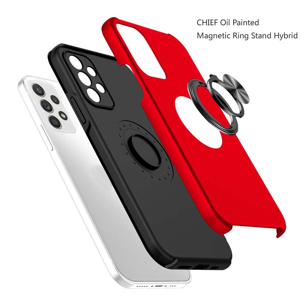 For Samsung Galaxy A32 5G Hybrid 360 Rotatable Invisible Ring Stand Holder Fit Magnetic Car Mount Shockproof Slim Red Phone Case Cover