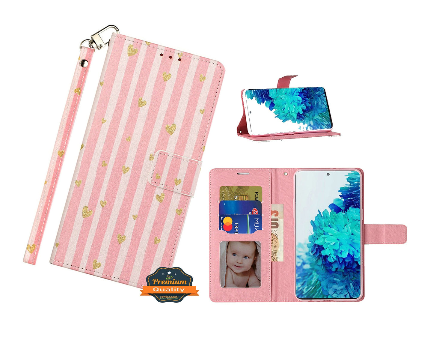 For Samsung Galaxy A22 5G Design Wallet Case ID Money Credit Card Holder Leather Folio Pocket Flip Pouch & Strap Phone Case Cover