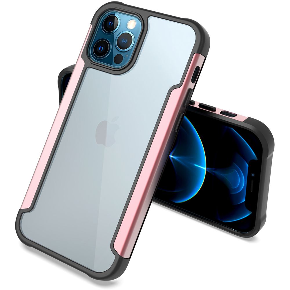 For Apple iPhone 13 Pro (6.1") Hybrid Aluminum Alloy Metal Clear Transparent Back PC TPU Bumper Shockproof Phone Case Cover