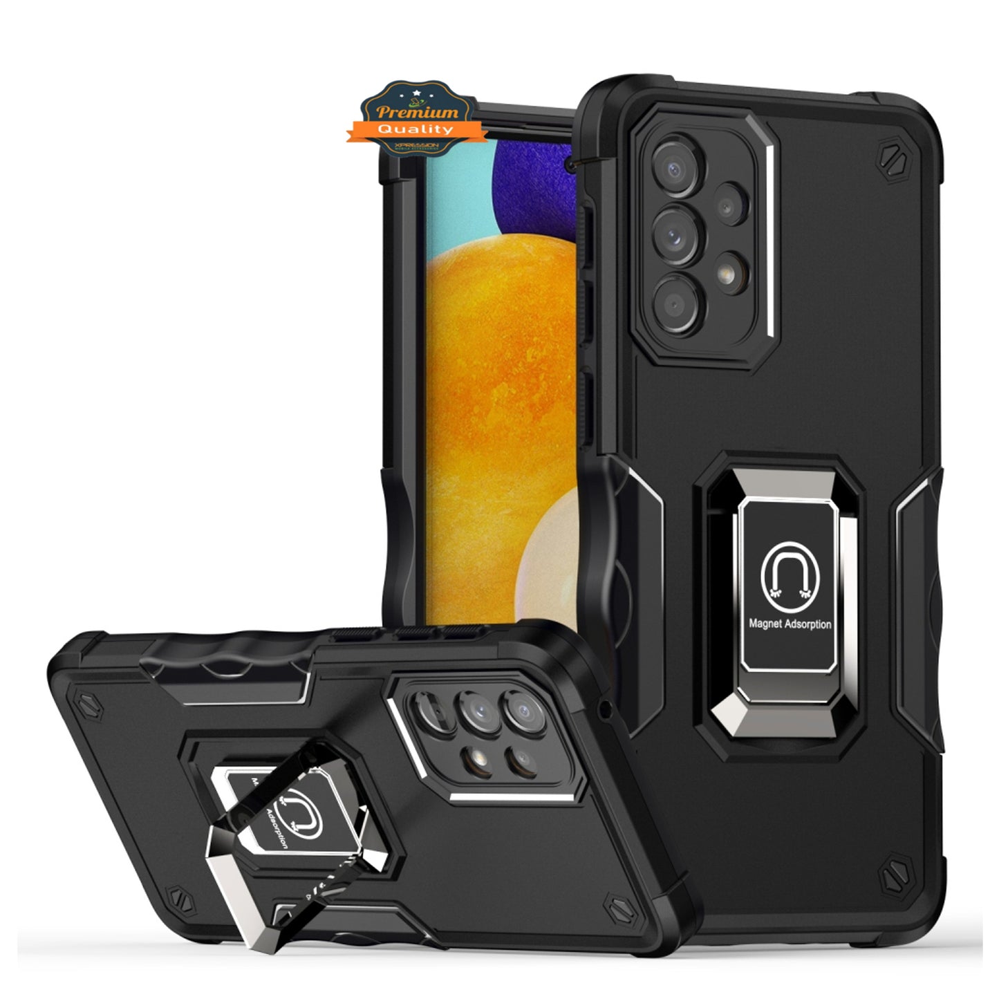 For Samsung Galaxy A03S Hybrid Hard PC Soft TPU Bumper with Magnetic Ring Stand Holder Military-Grade Drop Protection Phone Case Cover