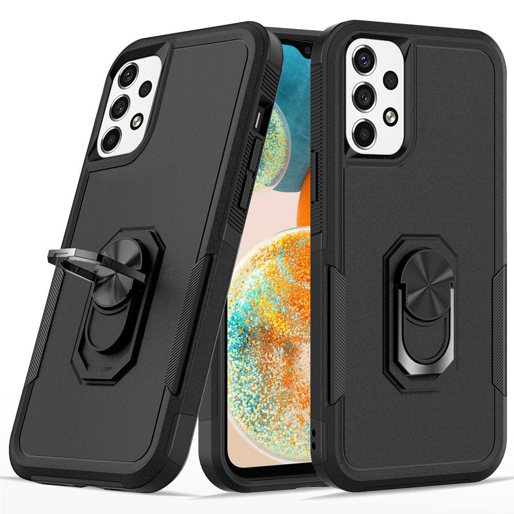 For Samsung Galaxy A23 5G Hybrid Rugged Hard Drop-Proof 3 Layer Protection Military Grade Armor with Metal Ring Stand Phone Case Cover
