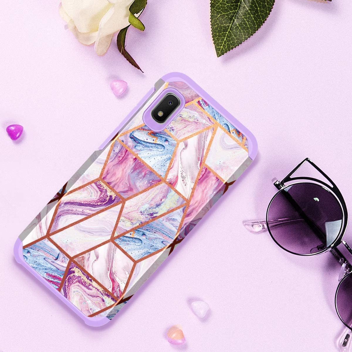 For Apple iPhone 13 Mini (5.4") Pattern Design Slim Hybrid Grid Bumper Rubber Soft TPU & Hard Back PC Protective Phone Case Cover
