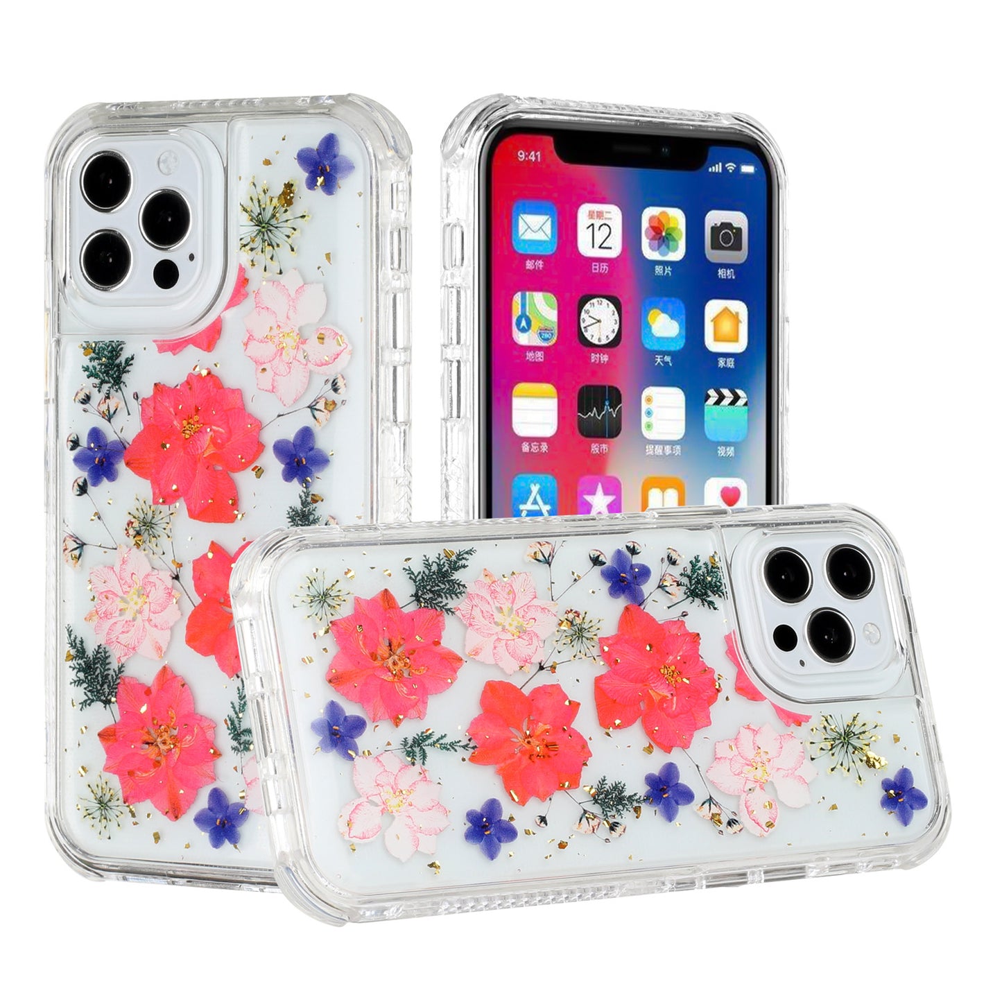 For Samsung Galaxy S22 Ultra Sparkle Glitter Floral Epoxy Design Shockproof Hybrid Fashion Bling Rubber TPU Phone Case Cover