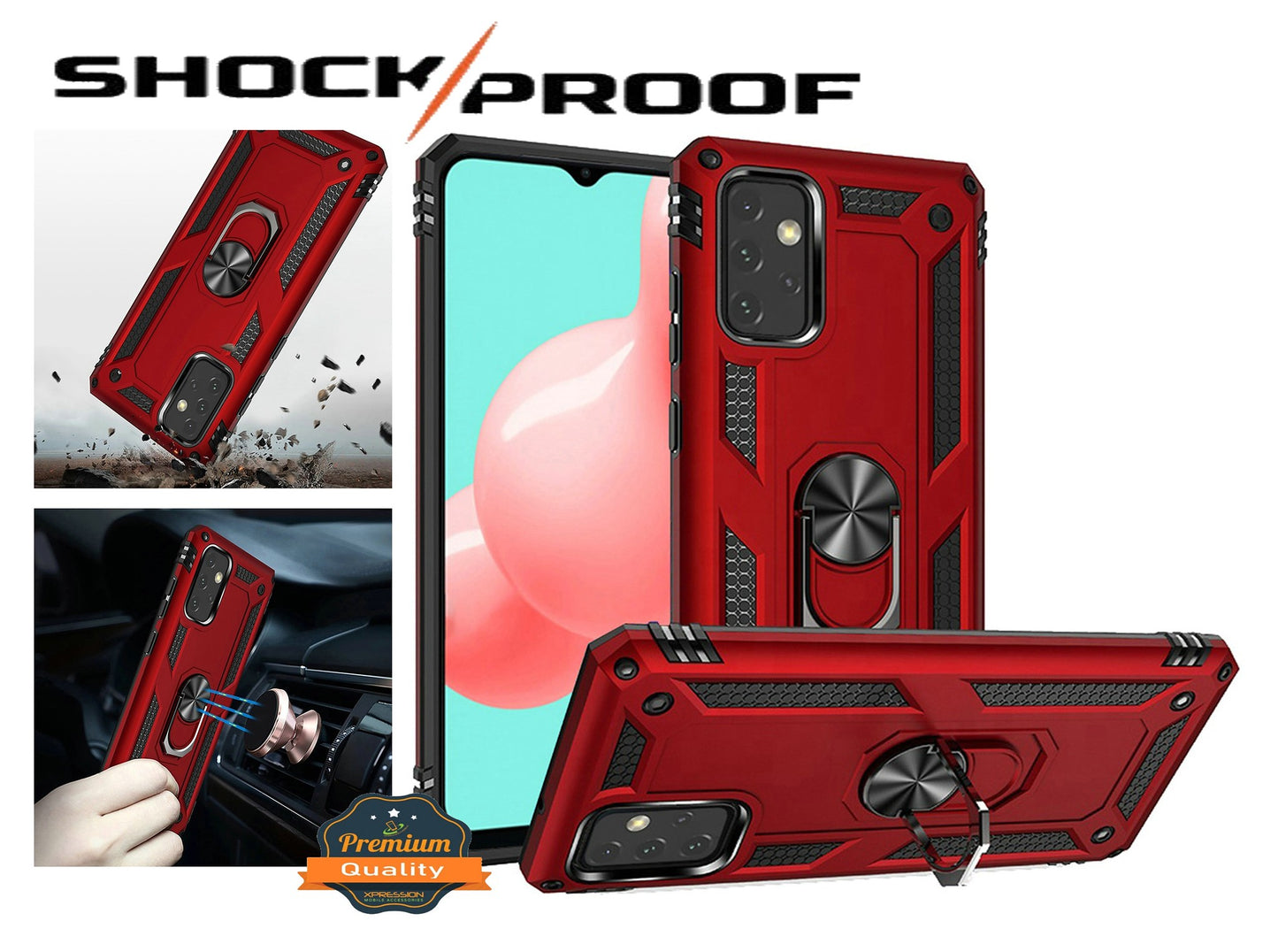 For Samsung Galaxy A03S Military Grade Heavy Duty Rugged Dual Layers Shockproof Hybrid Protection with Ring Kickstand Phone Case Cover