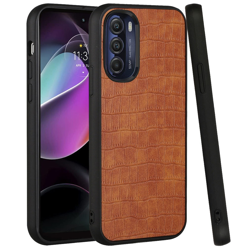 For Motorola Moto G 5G 2022 Thin PU Leather Crocodile Design Flip Snap On Hybrid Shockproof TPU PC Hard Shell Durable Phone Case Cover