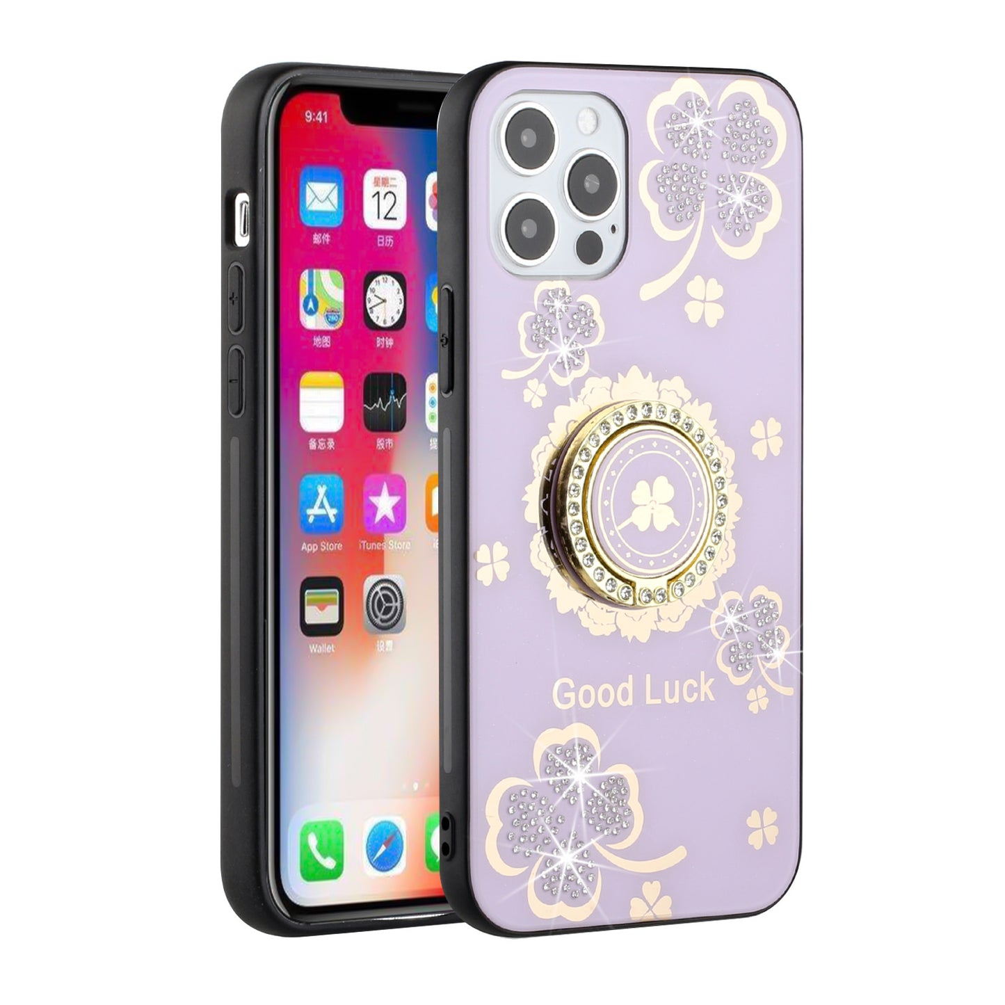 For Samsung Galaxy A02S Diamond Bling Sparkly Glitter Ornaments Engraving Hybrid Armor Ring Stand Holder Fashion Phone Case Cover