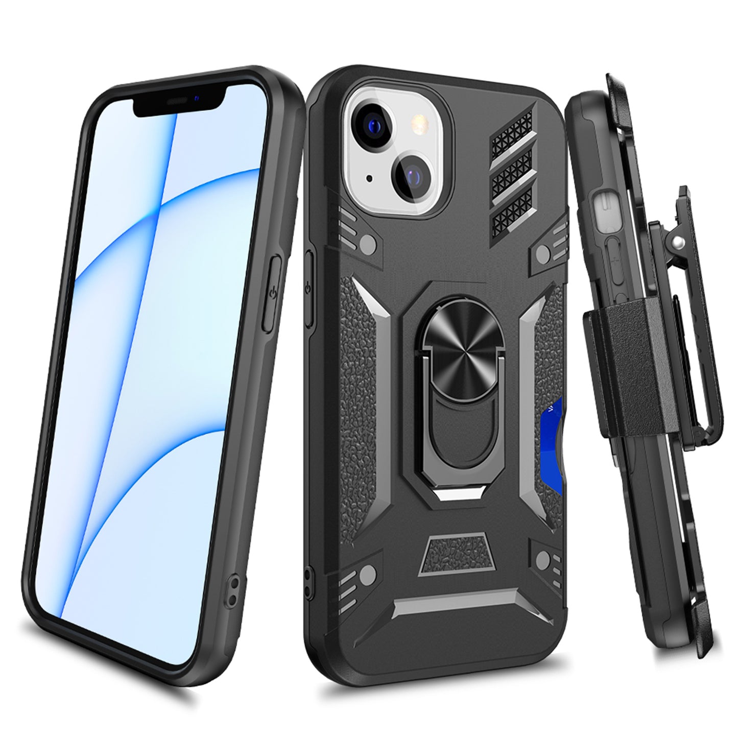 For Samsung Galaxy A23 5G Wallet Case with Invisible Credit Card Holder, 3 in 1 Combo Holster Clip and Ring Kickstand Black Phone Case Cover