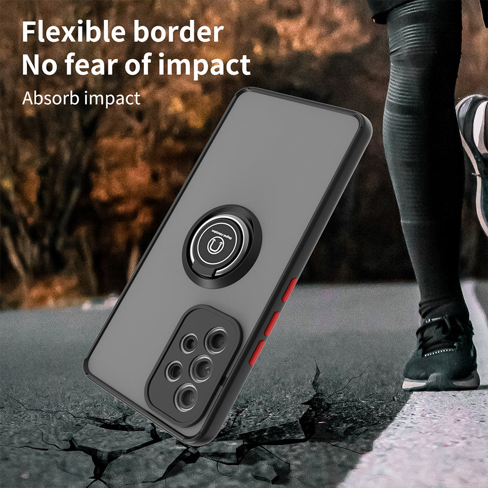 For Samsung Galaxy A53 5G Hybrid Frosted Protector Ring Holder Stand Kickstand Heavy Duty Rugged Bumper with Camera Black Phone Case Cover