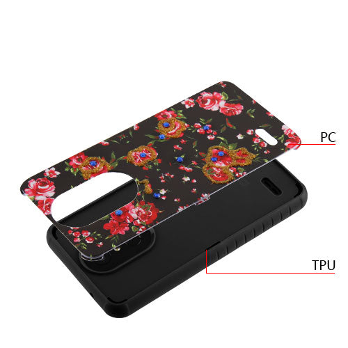 For Samsung Galaxy J3 (2018)/ Galaxy J3 Star/ Galaxy J3 Stylish Design Hybrid Rubber TPU Hard PC Shockproof Armor Slim Romantic Love Flowers Phone Case Cover