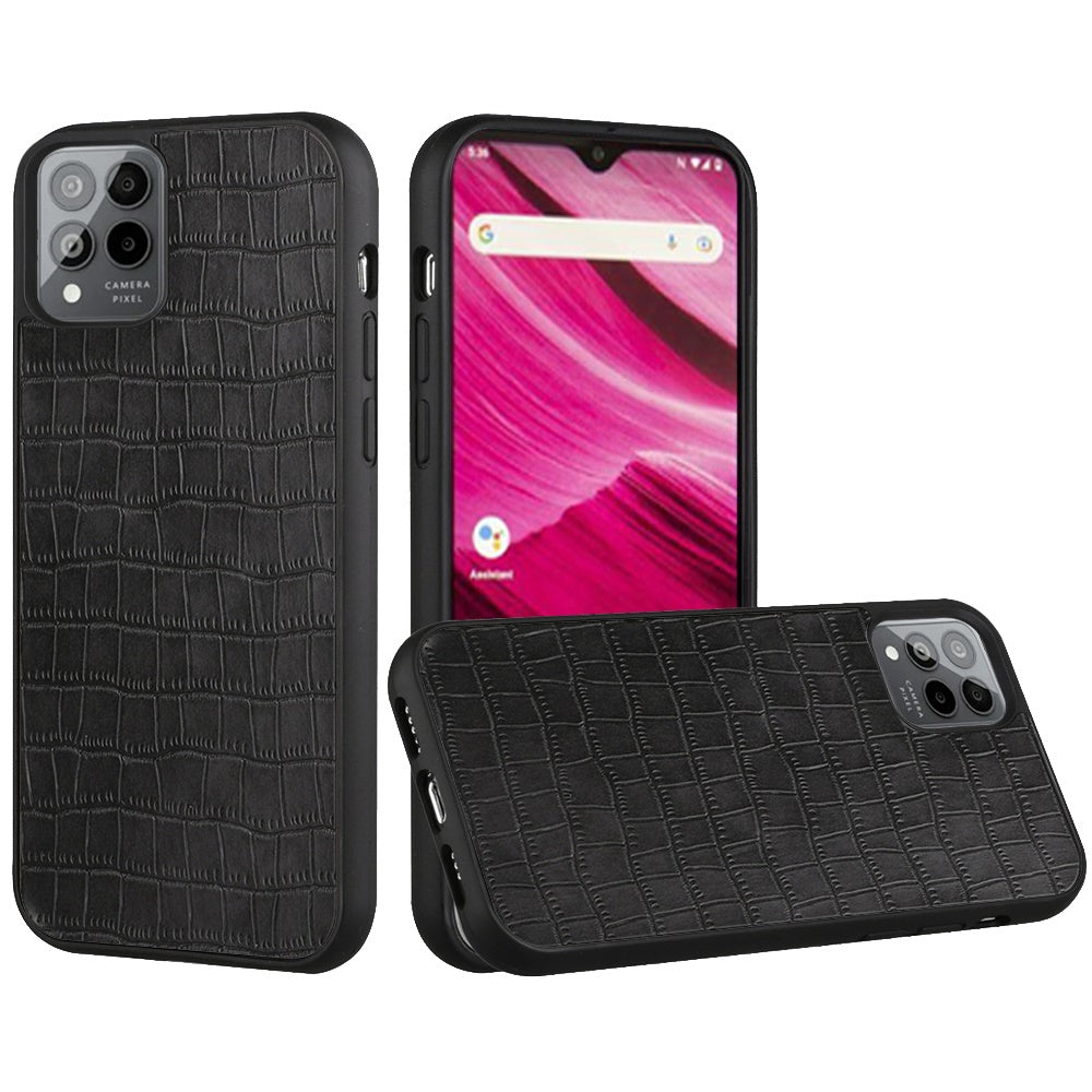 For T-Mobile Revvl 6 5G Ultra Slim Thin PU Leather Crocodile Flip Snap On Hybrid Shockproof TPU PC Hard Shell Durable Phone Case Cover