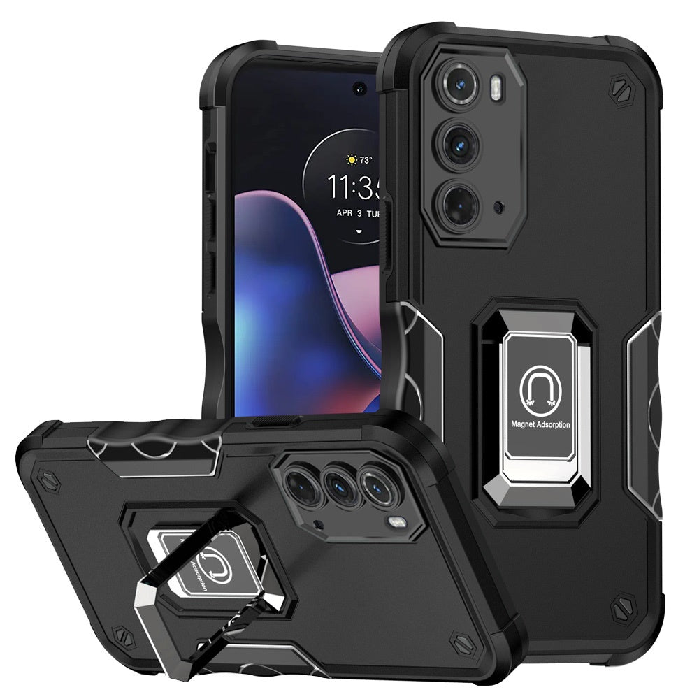 For Motorola Moto Edge (2022) Hybrid Cases with Magnetic Ring Holder Stand Kickstand Heavy Duty Rugged Shockproof Phone Case Cover